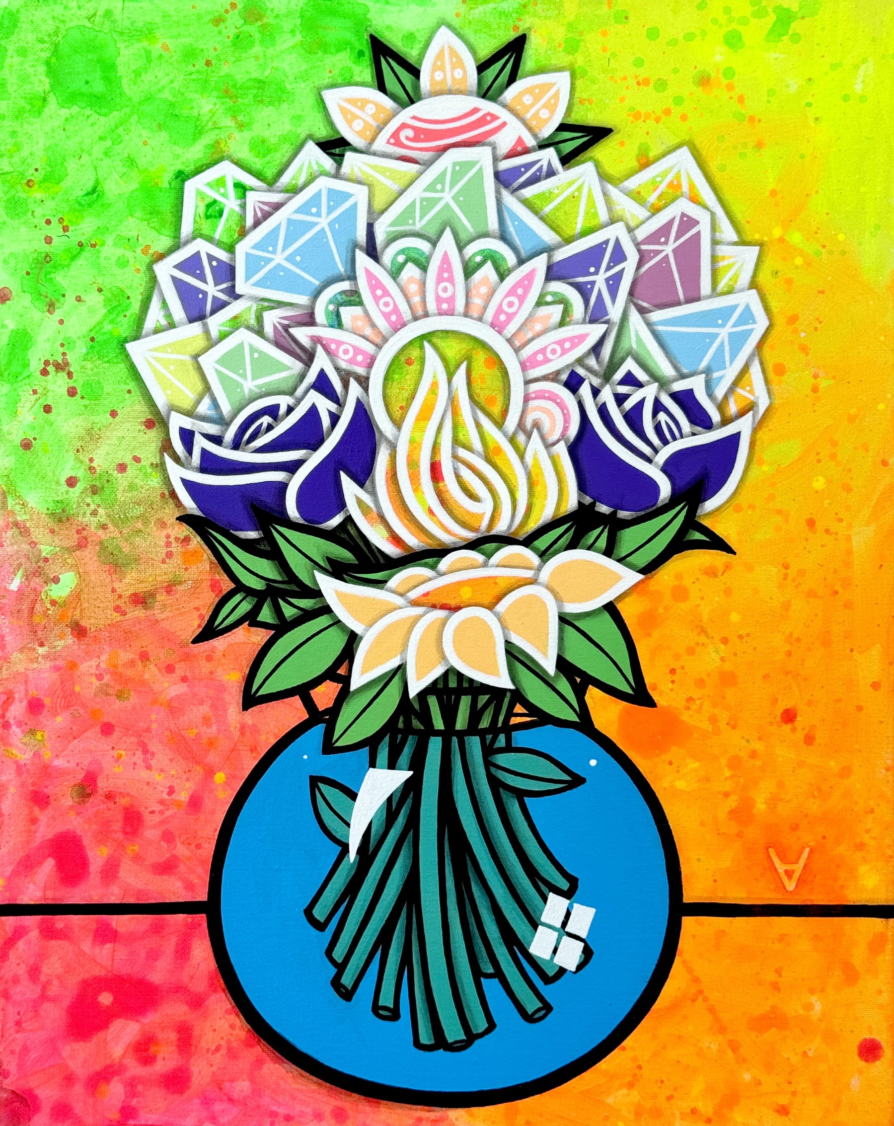 Cloaked Rose, a vivid floral acrylic painting by Art Vader
